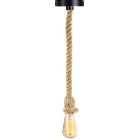 E27 Rétro Lustre en Corde de Chanvre Lampe Suspensions Rétro Lustre plafond Lampe en Corde de chanvre PR Bar Rope Cafe Stair Restaurant Studio -50cm (1-light) (1/5)