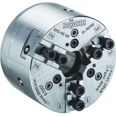 Röhm Kraftspannfutter KFD-HS 200, 3-Backen, Spitzverzahnung 90°, Zylindrische Zentrieraufnahme - 143888 (1/5)