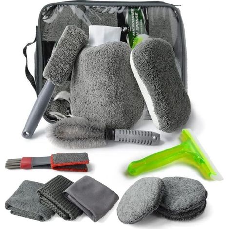 Outils Professionnels Nettoyage de Voiture,Roue De Gants éponge,Wash Kits Microfibre,Microfibre Lavage Voiture Nettoyer Kit,Chiffons de Nettoyage Gants de Lavage (Gris) (1/4)