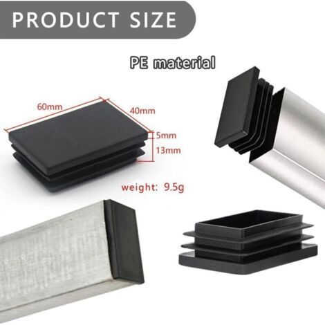 16 pcs Bouchons à lamelles 60x40 mm pour Tube carré, Bouchons carrés en Plastique PE, Bouchon Pied de Chaise, Bouchon Tube Carré pour Tubes Métalliques, Chaises, Canapés, Tables et étagères (1/3)