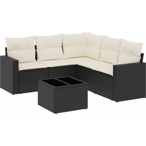 Set Divano da Giardino 6 pz con Cuscini Nero in Polyrattan vidaXL (1/3)