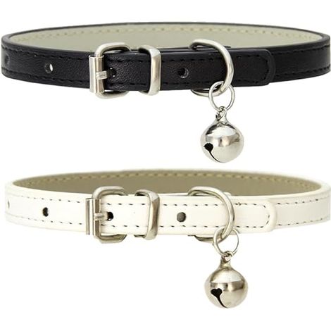 2 Pièces Colliers de Chat en Cuir, Collier Réglable en Cuir Doux avec Clochette - Collier Chat pour Chat, Chaton, Chiot, Petit Chien (1/5)