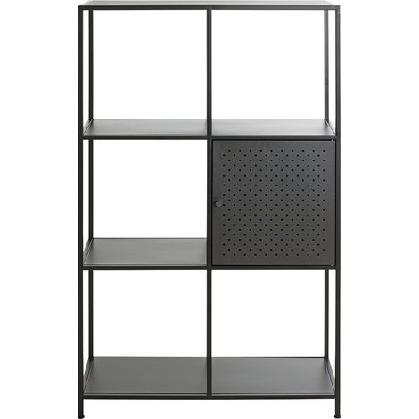Etagère, meuble étagère avec 1 porte en métal noir -longueur 80 x profondeur 37 x hauteur 134 cm (1/5)