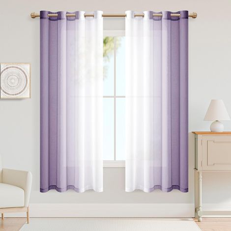 Rideaux à Oeillets Voilage Transparent Dégradé de Couleur Rideaux en Voile Ombre Rideaux pour Chambre et Salon 160 cm x 140 cm (H x l) Lilas (1/5)