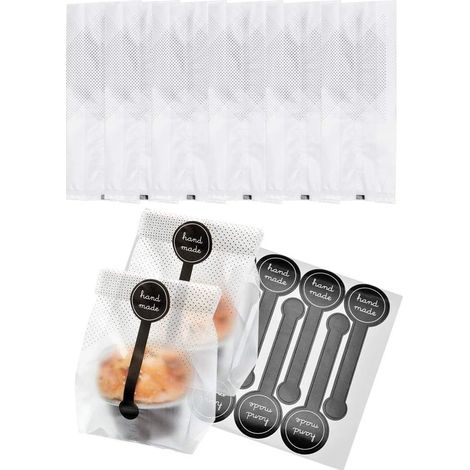 100 PCS Transparent Biscuit Bag, Packaging Bag, Plastic Pastry Bag, Confectionery Bag with 100 Stickers Translucent Pouch for Food, Cake, Chocolate, Candy (1/5)