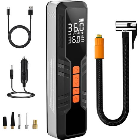 Lntyq 2000mAh×3 Compresseur à Air Portatif, Gonfleur Pneus Voiture sans Fil avec Écran LCD, 4 Modes, Mini Compresseur avec Powerbank, Gonfleur Electrique pour Voiture, Vélo, Moto & Ballons