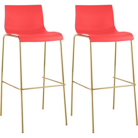 2er Set Barhocker Hover Kunststoff Vierfußgestell Gold rot