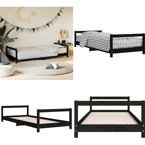 Estructura de cama para niños madera de pino negro 90x200 cm - Estructura de cama - Cama de madera