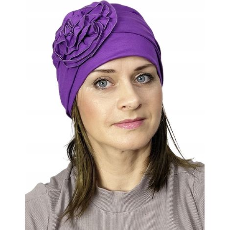 Lila Dalia-Turban aus Bambus, doppelter Hut, auch nach der Chemotherapie (1/5)