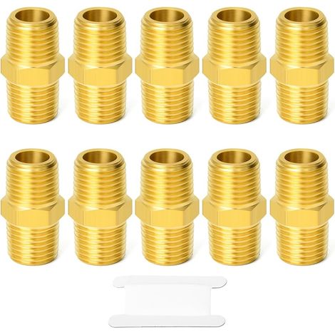10pièces Raccord de tuyau en laiton, mamelon hexagonal réducteur, 1/8 pouce mâle BSP x 1/8 pouce mâle BSP