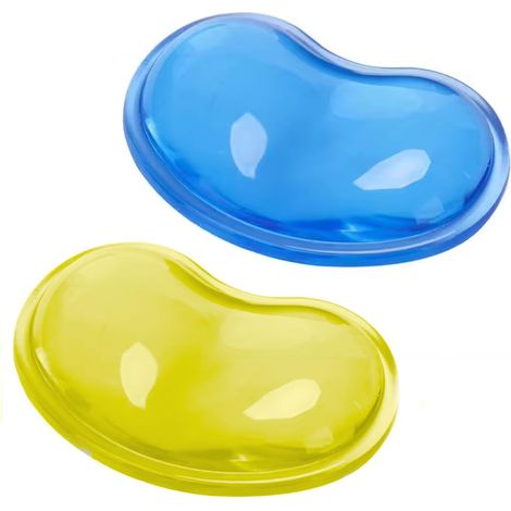 2 pcs Repose-Poignet Doux et Confortable en Gel de Silicone pour Souris - Coussin Ergonomique de Petite Taille pour soulager la Douleur des Mains - Rempli de Gel (Jaune et Bleu) (1/5)