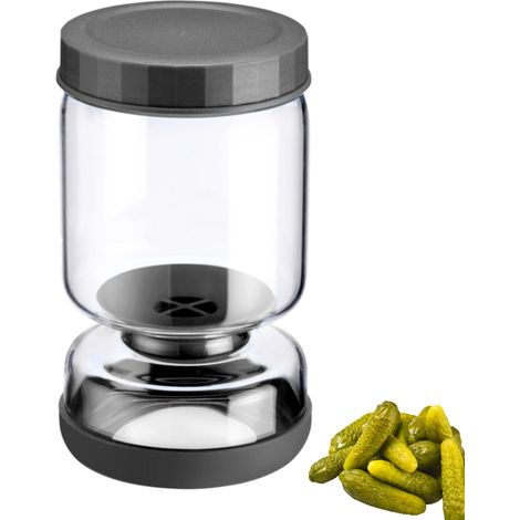 Verre égouttoir 1 pièce – Verre à égouttoir multifonctionnel pour kimchi et concombres à égoutter et à servir – Transparent-noir, 900 ml (1/5)