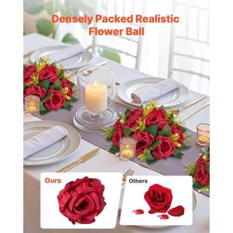 Boules de Fleurs Artificielles, Lot de 10, 24 cm, Compositions de Roses Rouges Artificielles, Fausses Fleurs Décoratives pour Centr… (1/5)
