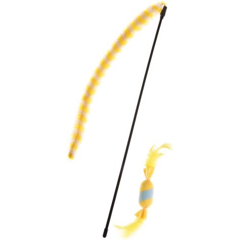 Giallo - Stuzzicagatto coda vellutata con caramella catnip e piume per gatti 45 cm