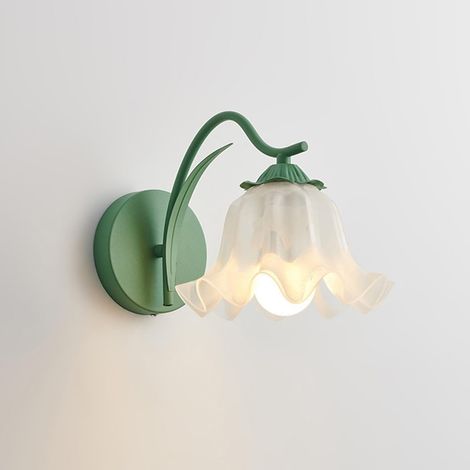 KOWOLL Applique murale vintage de style industriel, abat-jour en acrylique vert en forme de fleur, luminaire mural pour couloir, salle à manger ou entrée. (1/5)