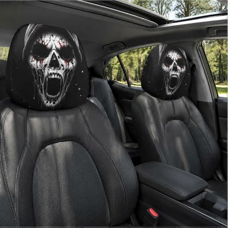Housses d'appuie-tête voiture motif crâne horreur, protection universelle sièges auto, dissuasion antivol visuelle Halloween (1/5)
