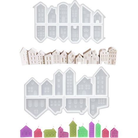 Lot de 22 Moules en Silicone pour Maison, Moule Silicone Bougie, Mini Maison 3D Moules,DIY Moule a Bougie pour Bougeoirs, Savons, Écorations en Plâtr,Moule de décoration de Noël,Halloween, Pâques (1/5)