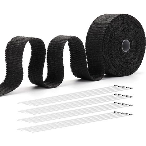 Bande De Protection Contre La Chaleur Pour Pot D'échappement - 12 M - Noir - Avec 20 Serre-Câbles En Acier Inoxydable - Résistant À La Chaleur 550 °C - Protection Contre La Chaleur