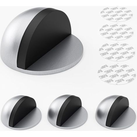 Butée de porte semi-circulaire en acier inoxydable avec patin en caoutchouc sans perçage - argent (paquet de 4) (1/5)