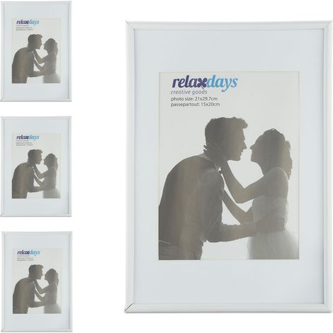 4x Cornici Portafoto, Formato A4, Passe Partout 15x20 cm, Quadri da Appoggiare o Appendere, per Foto e Disegni, Bianco (1/5)