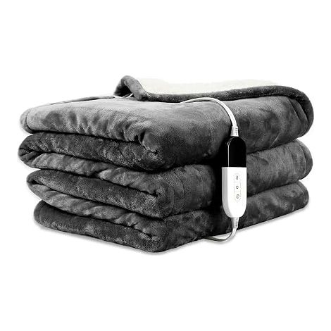 Couverture Chauffante 150×200 cm, Plaid Chauffant en Flanelle Gris (1/5)