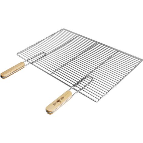 Ecd Germany – Grille de barbecue en acier inoxydable 60x40 cm – Poignées en bois – Antirouille et facile à nettoyer – Pour barbecues à gaz et charbon
