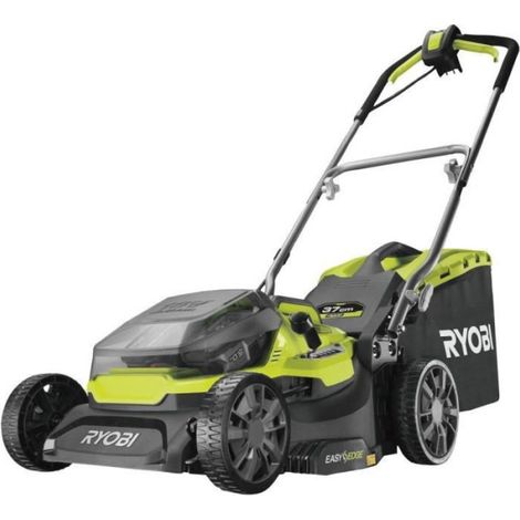 Ryobi – Tondeuse à gazon hybride 36V – Coupe 37 cm – 2 batteries 5 Ah avec chargeur – Surface jusqu'à 500 m² – Éjection mulching