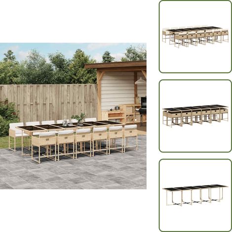 Mesa de jardín - vidaXL Set comedor de jardín con cojines 13 pzas ratán sintético beige - Ratán sintético