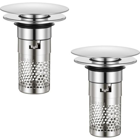 2 Pièces Bonde de Lavabo Pop Up avec Panier Filtrant, pour 34-40mm, B Bouchon Lavabo Salle de Bain, Facile à Installer Anti-obstruction Filtre de Vidange D'évier pour Lavabo Baignoire Cuisine (1/5)