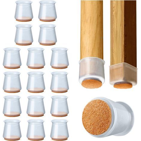 32 protectores de silicona para patas de silla con fieltro, almohadillas para patas de silla redondas, tapas para patas de silla para evitar ruidos y arañazos - Transparentes (Ancho 3,0-4,5 cm) (1/5)