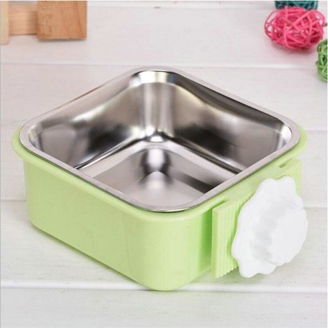 Suspendre Gamelle pour Animal Cage, Amovible Inoxydable Gamelle Chat 2 en 1 Gamelle Eau Chien Gamelle Lapin pour Chiot Chat Lapin Cochon d'Inde Hérisson Oiseaux (Vert) (1/5)