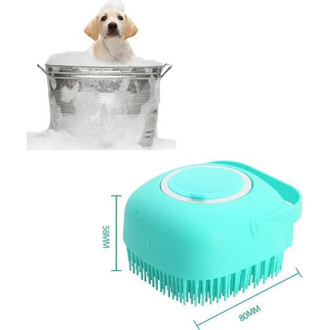 Brosse de massage pour le bain des animaux de compagnie avec distributeur de savon et de shampoing, poils en silicone souple, convient aux chiens à poils longs et à poils courts, bain pour chats (bleu (1/3)