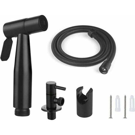Ensemble de douche de toilette comprenant un flexible de 1,5 m et un support avec adaptateurs G1/2, couleur noir. (1/4)
