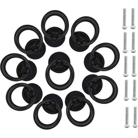 SABIR 10 Pcs Noir Poignée d'Armoire Metal Bouton de Porte Tiroir Bague Poignée de Traction Classique Poignee de Meuble Rond Bouton de Meuble Poignées de Tirage avec Vis pour Armoire Placard Commode (1/5)