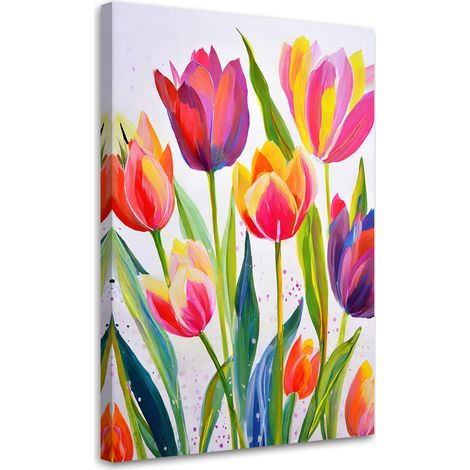 Quadro su tela, Tulipani acquerello colorato natura primavera - 80x120 (1/3)