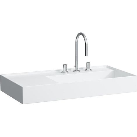 Lavabo KARTELL 900 x 460 mm, étagère à gauche sans trop-plein, version 2 trous robinet blanc LCC LAUFEN