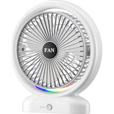 Ventilateur De Bureau - 3 Vitesses - Batterie Rechargeable 4000 mAh - Éclairage LED Ambiant - Rotation Ajustable - Pour Bureau Maison Bureau Extérieur Camping - 1 Pièce (1/5)