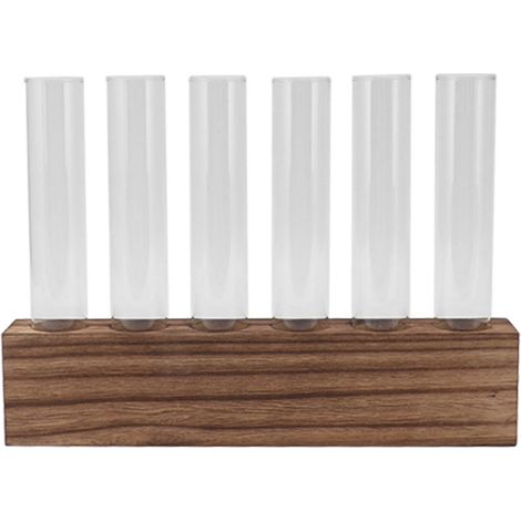 Station de propagation de plantes en verre, tubes de propagation, terrarium de bureau avec support en bois, mini tubes à essai, décoration intérieure, 6 tubes