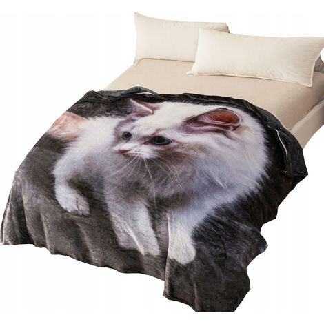 Morbida coperta 160x200 con stampa 3D realistica di un gattino, gatto (1/5)