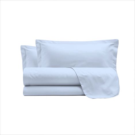 Set Lenzuola Sopra Sotto e Federe Matrimoniale Maxi 180x200 cm Linea Cloe in Raso di Cotone Azzurro (1/4)