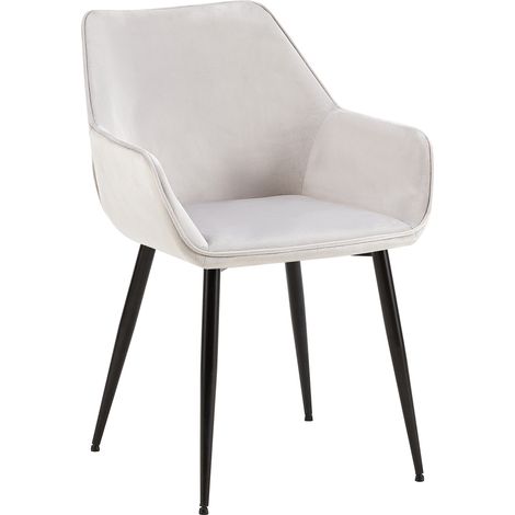 Chaise de salle à manger bureau salle d'attente x1 en tissu velours gris clair et métal noir 100002149 (1/5)