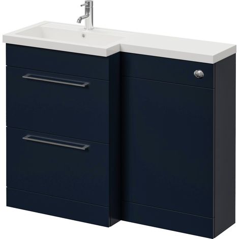 Napoli 390 Deep Blue 1100mm 2 Drawer Vanity Unit Toilet Suite with Square Left Hand Lucia Basin - 1100mm - Chrome 320mm HandleWithout Kingston Toilet Pan