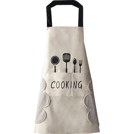 Kitchen Apron(White) for Women with Pockets for Wiping Hands, Large Pocket, Hand Wiping, Waterproof for Cooking and Baking (1/5)
