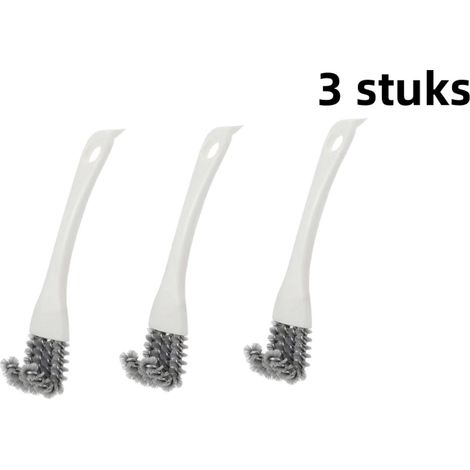 Brosse de nettoyage multifonctionnelle en 3 parties - Idéale pour nettoyer les grilles de barbecue, les cages à oiseaux et à chiens - Avec manche long et tête de brosse incurvée - Blanche (1/5)