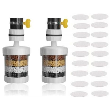 2 Stück Wasserhahn-Wasserfilter, 360°-Wasserhahnfilter, 6 Filterschichten, mit 20 Stück Filterbaumwolle, für Zuhause, Küche, Waschbecken, Badezimmer (1/5)