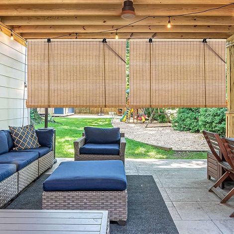 Store Venitien Bois Extérieur en Bois, À Rouleau Protection Solaire, Rideau Bambou Opaque Tirage Latéral, pour Balcon Cuisine Terrasse Couloir Pergola Décoration Bain - 80 x 180 cm