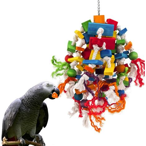 Juguete grande para loros: bloques de madera multicolores para rasgar, juguetes para aves recomendados para cacatúas grises africanas y una variedad de loros.
