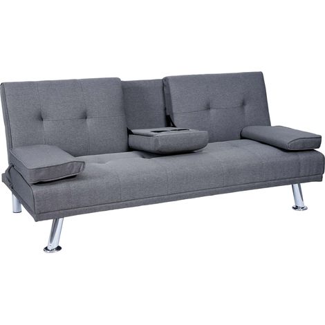 3er-Sofa HHG-179, Couch Schlafsofa Gästebett, Tassenhalter verstellbar 97x166cm Textil, dunkelgrau (1/5)