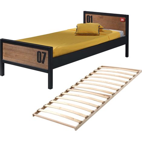 TCHAD - Lit 90x200cm en Pin Massif avec Sommier (1/4)