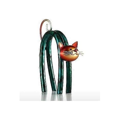 Sculpture décorative de chat en métal, faite à la main, peinture résistante, vert/orange (1/5)